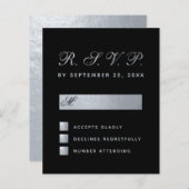 Budget Black Faux Silver Calligraphy Wedding RSVP (Voorkant / Achterkant)