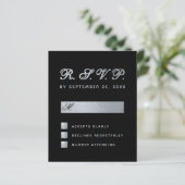 Budget Black Faux Silver Calligraphy Wedding RSVP (Staand voorkant)