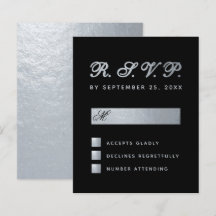Budget Black Faux Silver Calligraphy Wedding RSVP