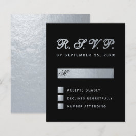 Budget Black Faux Silver Calligraphy Wedding RSVP