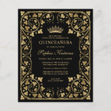 Budget  Black Floral Gold Tiara Quinceanera