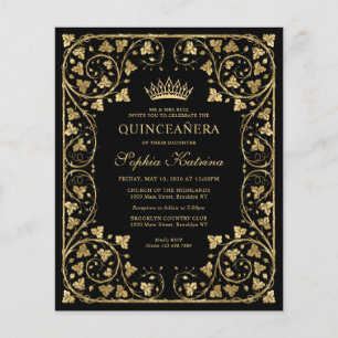 Budget  Black Floral Gold Tiara Quinceanera