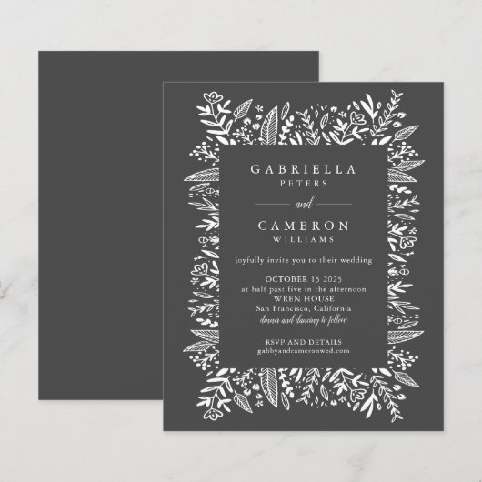 Budget Black Floral Line Art Wedding All-in-One (Voorkant / Achterkant)