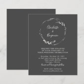 Budget Black Floral Wreath Script Wedding Invite (Voorkant / Achterkant)