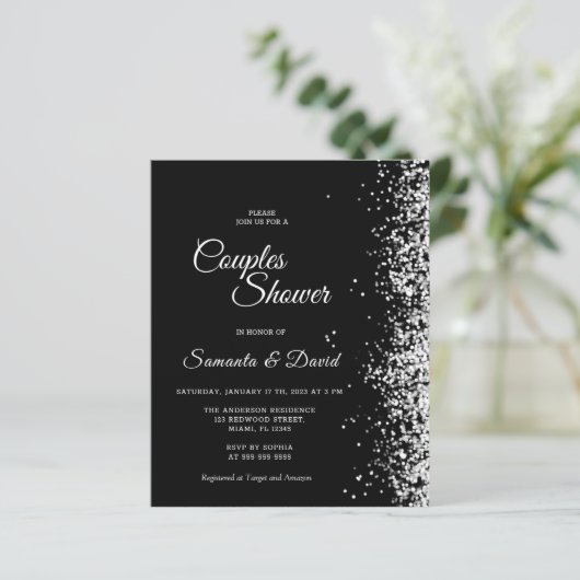 Budget Black Glitter Couples Shower Uitnodiging (Staand voorkant)