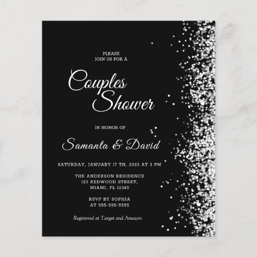 Budget Black Glitter Couples Shower Uitnodiging (Voorkant)