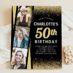Budget Black Gold 3 Fotofilm Glitter Birthday<br><div class="desc">Modern Glam Black Gold Glitter Sparkle Elegant Script Calligrafie 3 Fotofilm Roll Hollywood Glamour Any Age Birthday Uitnodiging</div>
