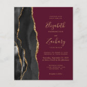 Budget Black Gold Agaat Bourgogne bruiloft Uitnodi (Voorkant)
