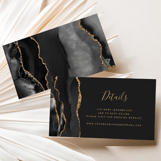 Budget Black Gold Agaat Dark Wedding Website Informatiekaartje