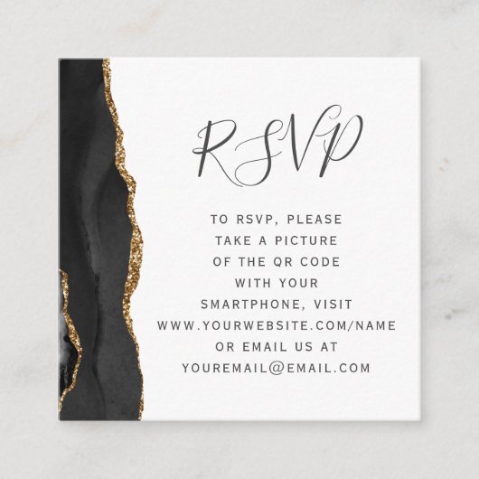 Budget Black Gold Agaat Wedding QR Code RSVP Informatiekaartje (Voorkant)