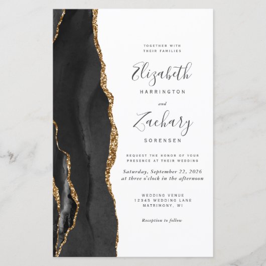 Budget Black Gold Agaat Wedding Uitnodigen (Voorkant)