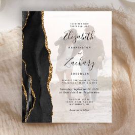 Budget Black Gold Agate 2-Photo Wedding Invitation