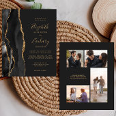 Budget Black Gold Agate 4-Photo Wedding Invite