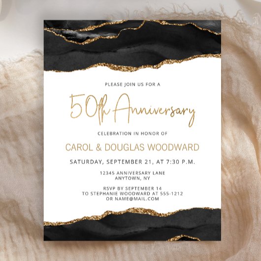 Budget Black Gold Agate 50th Anniversary Invite