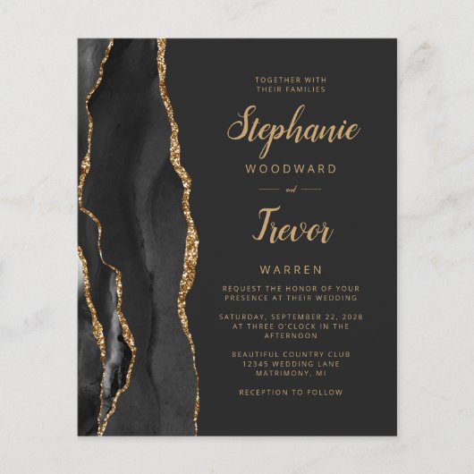 Budget Black Gold Agate Brush Script Weddenschap (Voorkant)