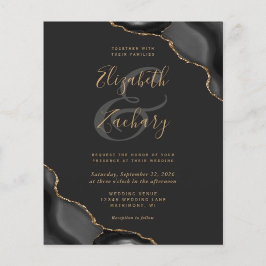 Budget Black Gold Agate Corners Dark Weddenschap (Voorkant)