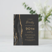 Budget Black Gold Agate Dark 90th Birthday Invite (Staand voorkant)