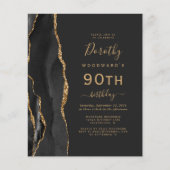 Budget Black Gold Agate Dark 90th Birthday Invite (Voorkant)