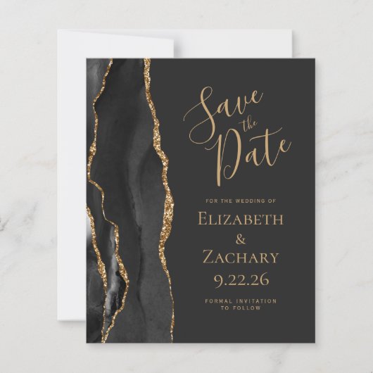 Budget Black Gold Agate Dark Save the Date (Voorkant)