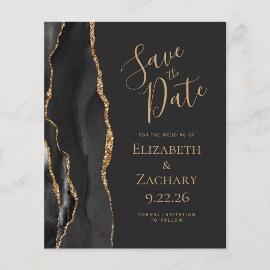 Budget Black Gold Agate Dark Save the Date (Voorkant)