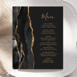 Budget Black Gold Agate Dark Weddenmenu<br><div class="desc">De linkerrand van dit elegante moderne trouwmenu is voorzien van een zwarte waterverf aan de rand van het rooster,  die is opgeruimd met een faux goudglitter. De aanpasbare tekst combineert goudkleurig handschrift en copperplate doopvonten op een off-black achtergrond. De achterzijde is voorzien van een bijpassend zwart en goudvormig ontwerp.</div>