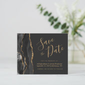 Budget Black Gold Agate Dark Wedding Save the Date (Staand voorkant)