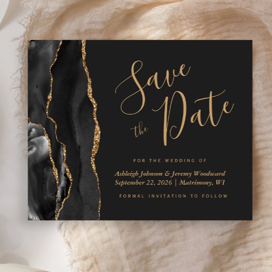 Budget Black Gold Agate Dark Wedding Save the Date