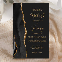 Budget Black Gold Agate Donkere Trouw Uitnodiging