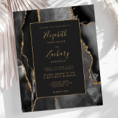 Budget Black Gold Agate Frame Trouw Uitnodiging