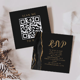 Budget Black Gold Agate Huwelijks-QR-code RSVP Informatiekaartje