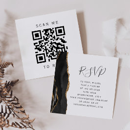 Budget Black Gold Agate Huwelijks-QR-code RSVP Informatiekaartje
