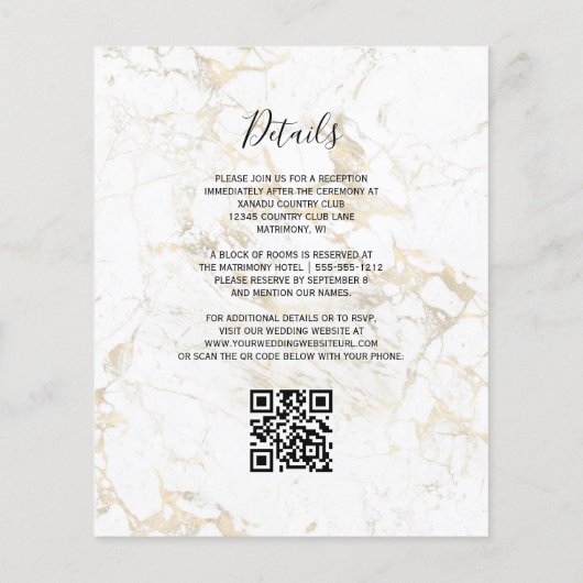Budget Black Gold Agate Marble QR Code Wedding (Achterkant)