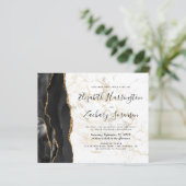 Budget Black Gold Agate Marble Wedding Uitnodiging (Staand voorkant)