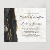 Budget Black Gold Agate Marble Wedding Uitnodiging (Voorkant)