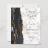 Budget Black Gold Agate Marble Wedding Uitnodiging (Voorkant)