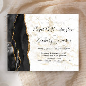 Budget Black Gold Agate Marble Wedding Uitnodiging