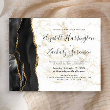 Budget Black Gold Agate Marble Wedding Uitnodiging