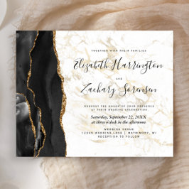 Budget Black Gold Agate Marble Wedding Uitnodiging