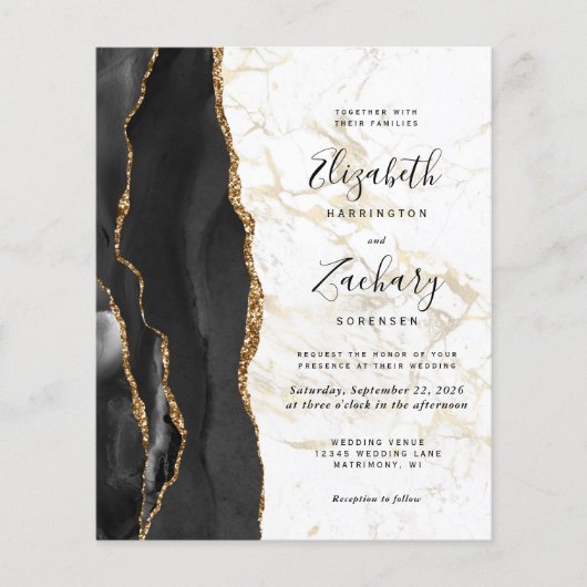Budget Black Gold Agate Marmer QR Code Huwelijk (Voorkant)