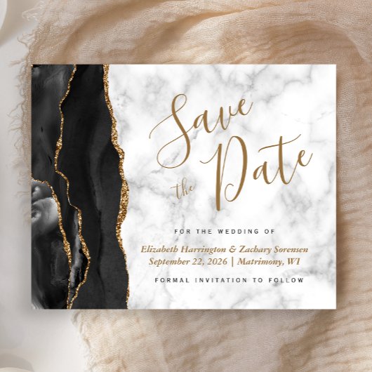 Budget Black Gold Agate Marmer Save the Date