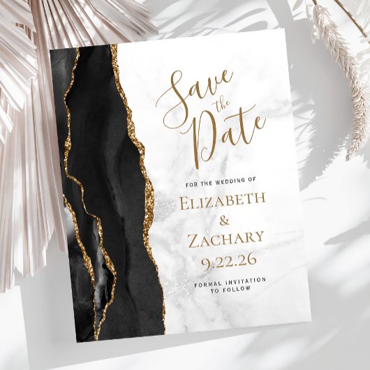Budget Black Gold Agate Marmer Save the Date