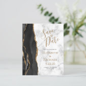 Budget Black Gold Agate Marmer Save the Date (Staand voorkant)
