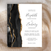 Budget Black Gold Agate Modern Wedding Invitation