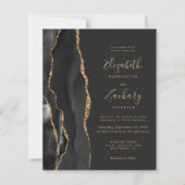Budget Black Gold Agate Photo Dark Wedding Invite (Voorkant)