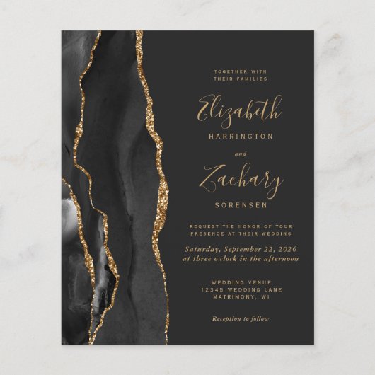 Budget Black Gold Agate Photo Dark Wedding Invite (Voorkant)