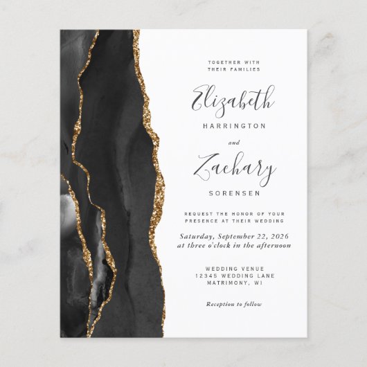 Budget Black Gold Agate Photo Wedding Invite (Voorkant)
