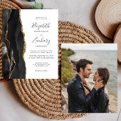 Budget Black Gold Agate Photo Wedding Invite