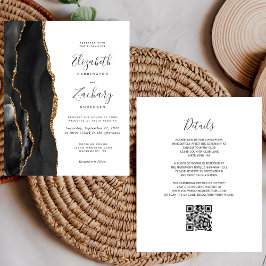 Budget Black Gold Agate QR Code Trouw Uitnodiging