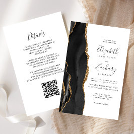 Budget Black Gold Agate QR Code Trouw Uitnodiging