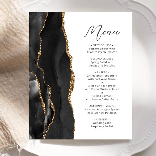 Budget Black Gold Agate Script Trouwmenu